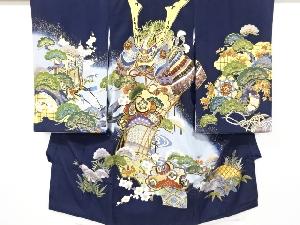 笠松に兜模様男児着物(内袖・長襦袢付き)